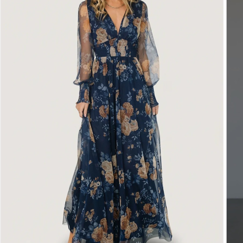 Baltic Born Navy Floral Maxi Dress with Tan Roses